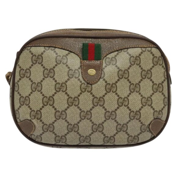 GUCCI GG Supreme Web Sherry Line Bag PVC Beige Gold 156 02 066 Auth ki5606 - Picture 2 of 16
